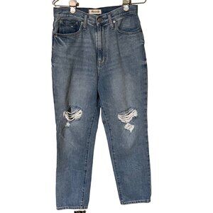 Madewell The Mom Jean  Distressed High-Waist Jeans Size 27 light wash